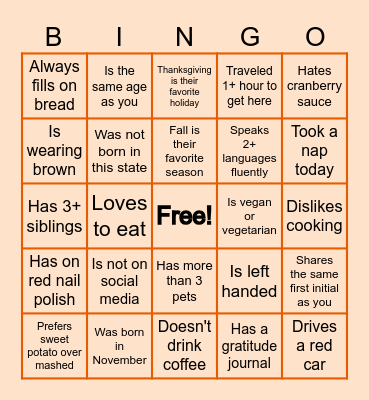 Thanksgiving - Find Someone Who... Bingo Card