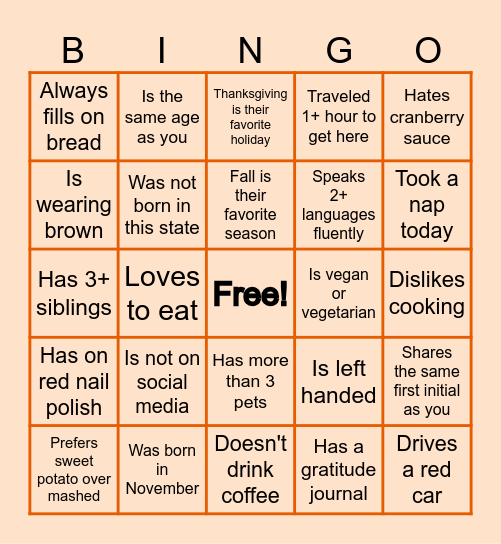 Thanksgiving - Find Someone Who... Bingo Card