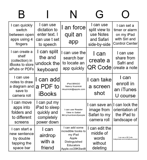 iPad Bingo Card