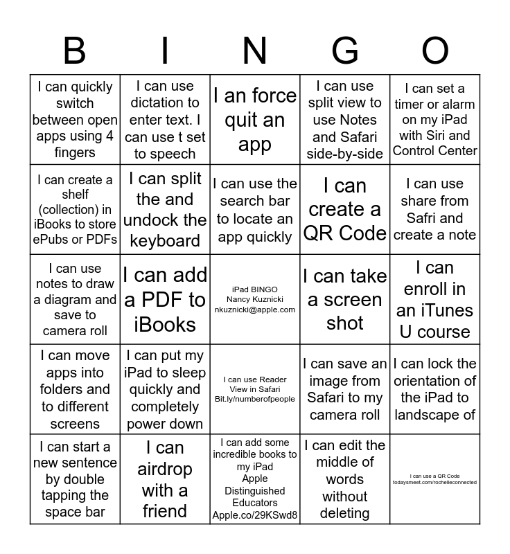 iPad Bingo Card
