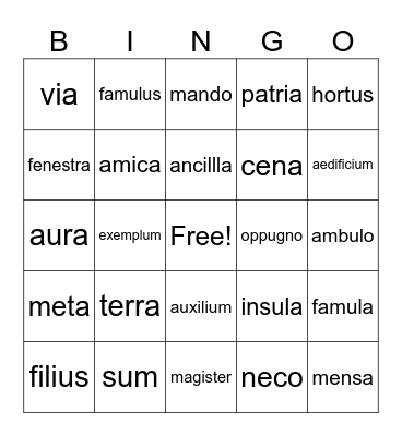 Latin Vocabulary 2 Bingo Card
