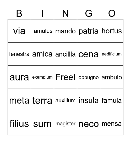 Latin Vocabulary 2 Bingo Card