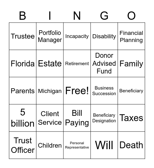 Wealth Advisory Services Bingo Card