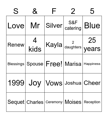 25th anniversary Bingo Card