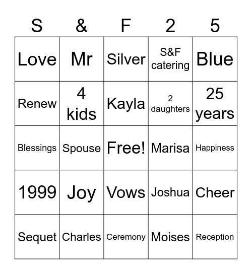 25th anniversary Bingo Card
