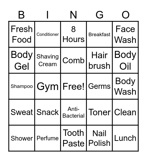 Hygiene Bingo Card