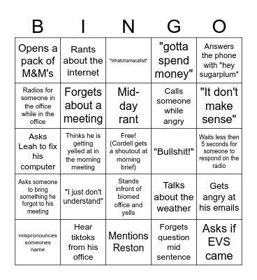 Greg Bingo Card