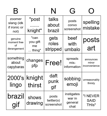 traggy bingo Card