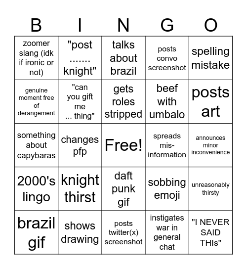 traggy bingo Card