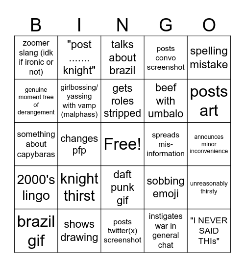 traggy bingo Card