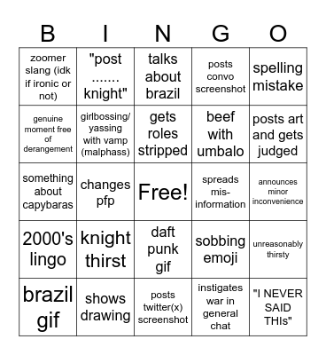 traggy bingo Card