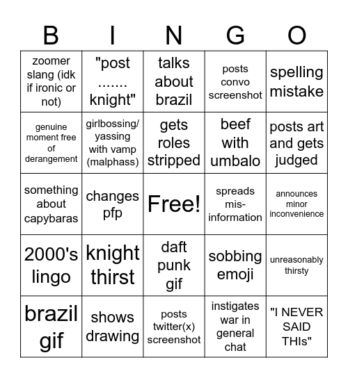 traggy bingo Card