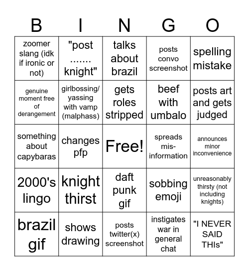 traggy bingo Card