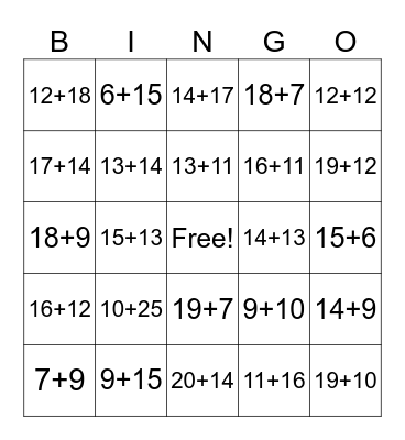 Addition Bingo! Bingo Card