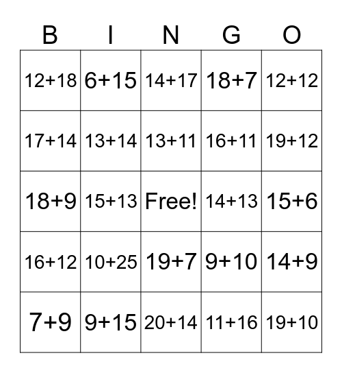 Addition Bingo! Bingo Card