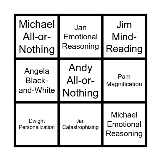 Cognitive Distortions Bingo Card