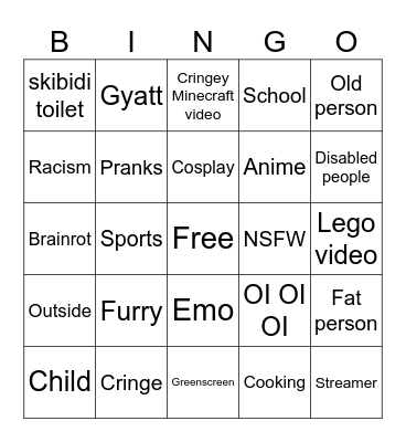 Cringe tiktok videos Bingo Card