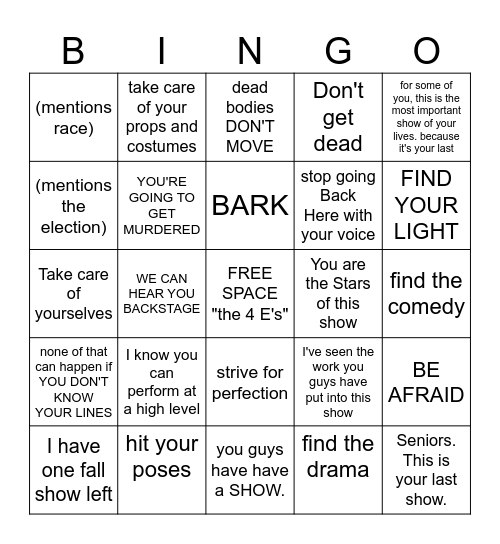 Doc Speech Bingo Card