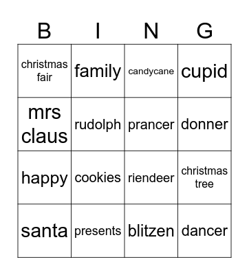 Christmas challenge 1! Bingo Card