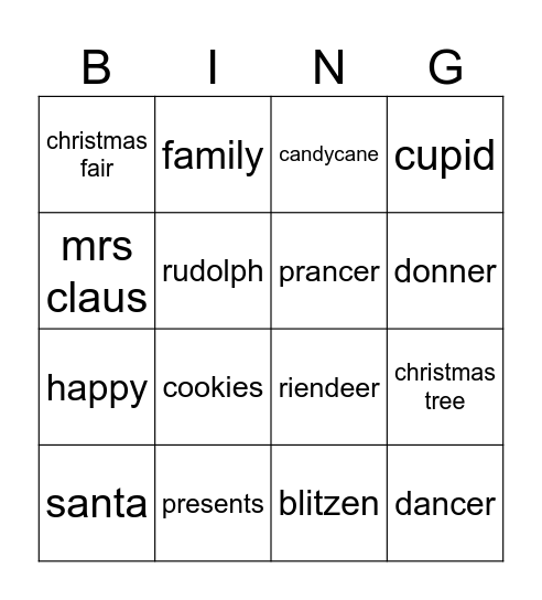 Christmas challenge 1! Bingo Card