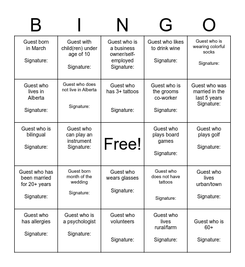 Mingle Bingo Card