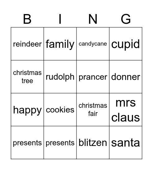 Christmas challenge 1! Bingo Card