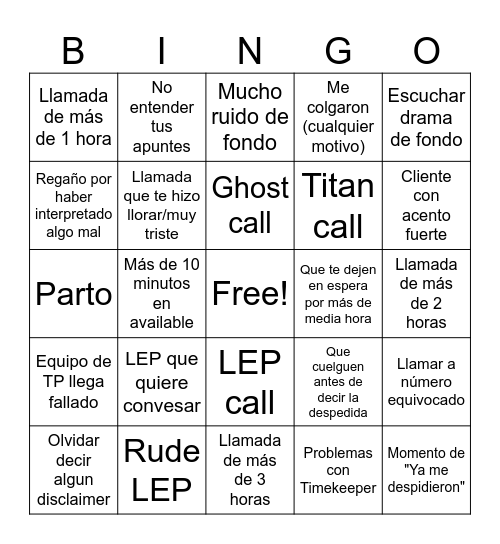 Interpreter Bingo Card