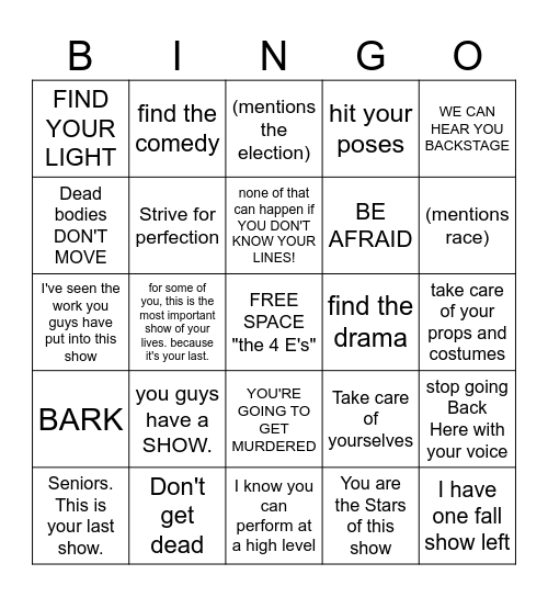 Doc Speech Bingo Card