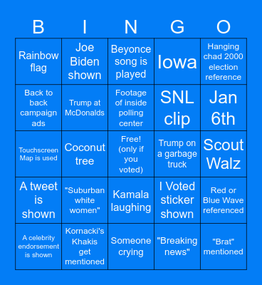 2024 Election Night Bingo Card