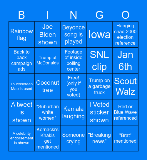 2024 Election Night Bingo Card