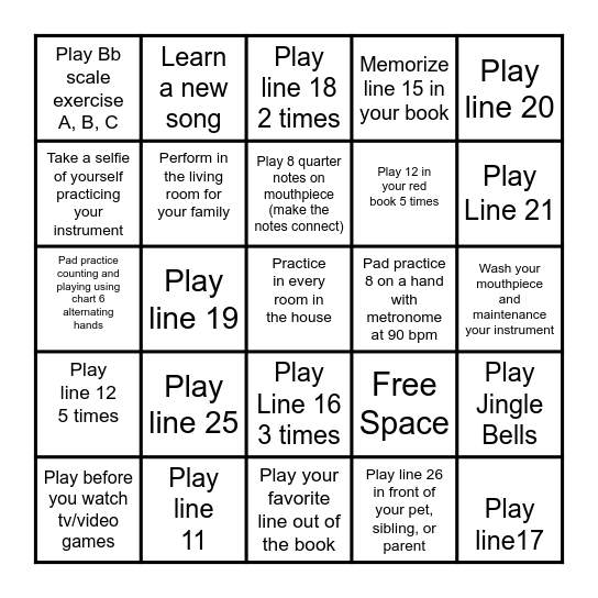 Percussion Band Bingo Card