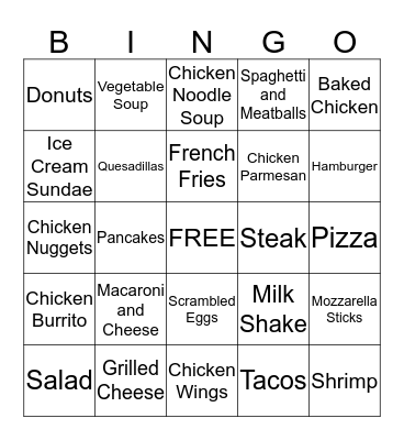 Foods You Buy at a Restaurant Bingo Card