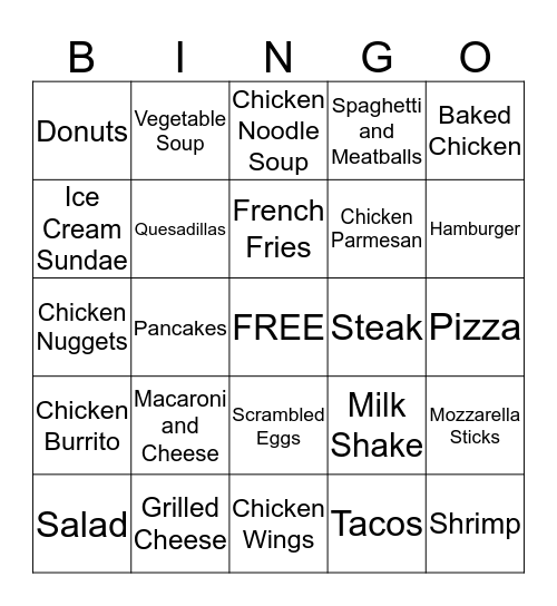 Foods You Buy at a Restaurant Bingo Card