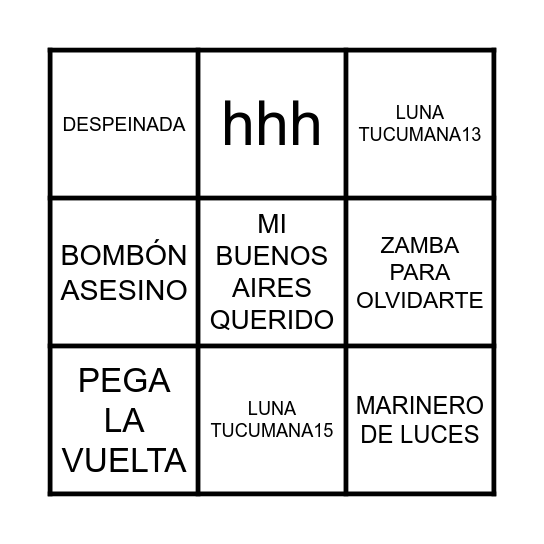 BINGO MUSICAL Bingo Card