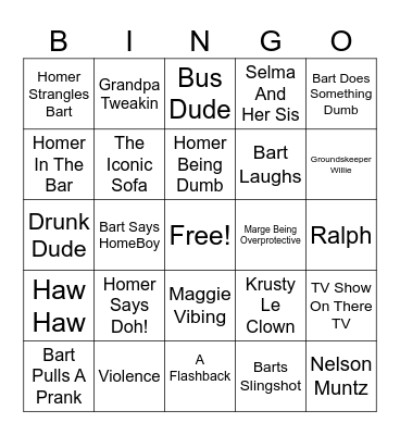 Simpsons Bingo Card