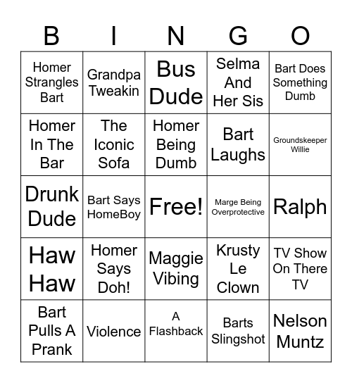 Simpsons Bingo Card