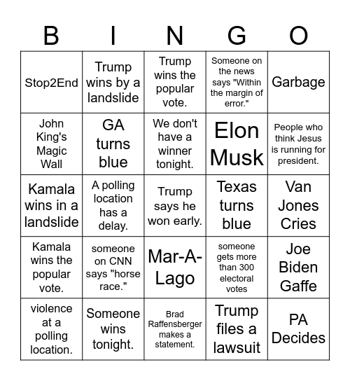 ELECTION DAY 2024 Bingo Card