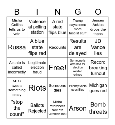 November 5th 2024 Bingo Card