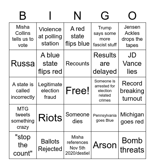 November 5th 2024 Bingo Card