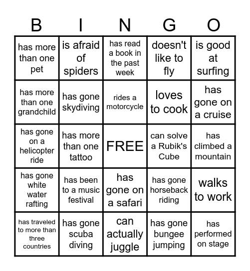 Find Someone Who . . . Bingo Card