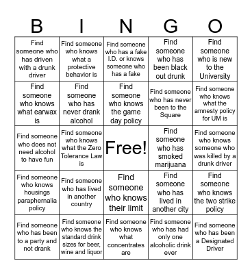 AOD Bingo Card