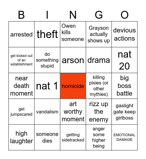 7th Grade DND Bingo Card Bingo Card