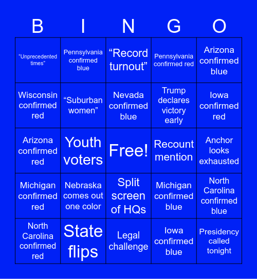 Election Night Bingo Card