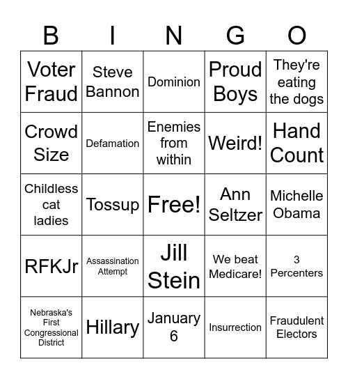 Election Craziness Bingo Card