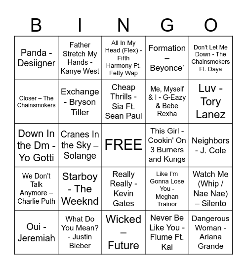 Summer '16 Bingo Card