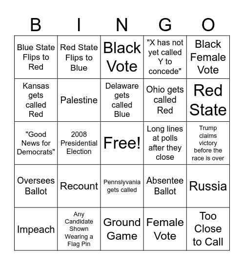 2024 Presidential Election Bingo Card