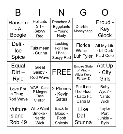 Hip-Hop Bingo Card