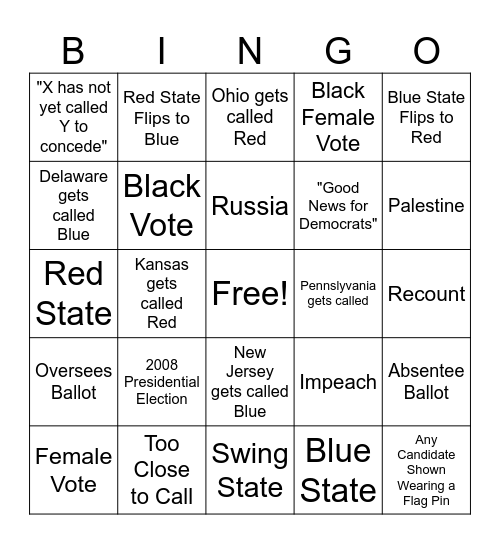 2024 Presidential Election Bingo Card