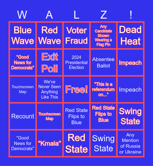 Election Night 2024 Bingo Card