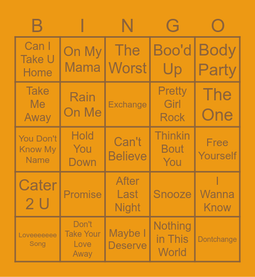 2000s R&B Bingo Card